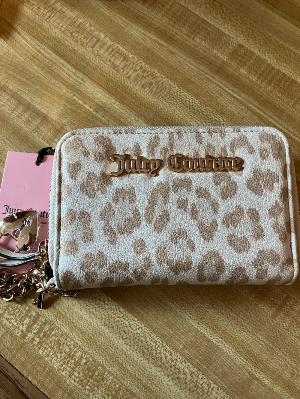 🌸Juicy Couture Beige Pink Leopard Print Wristlet with Gold Hardware